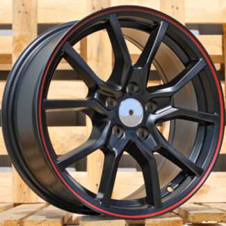 R16x7 5X112 ET 36 66.6 B5253 Black Half Matt+Red Lip (BLHMRL) For RACIN (R)