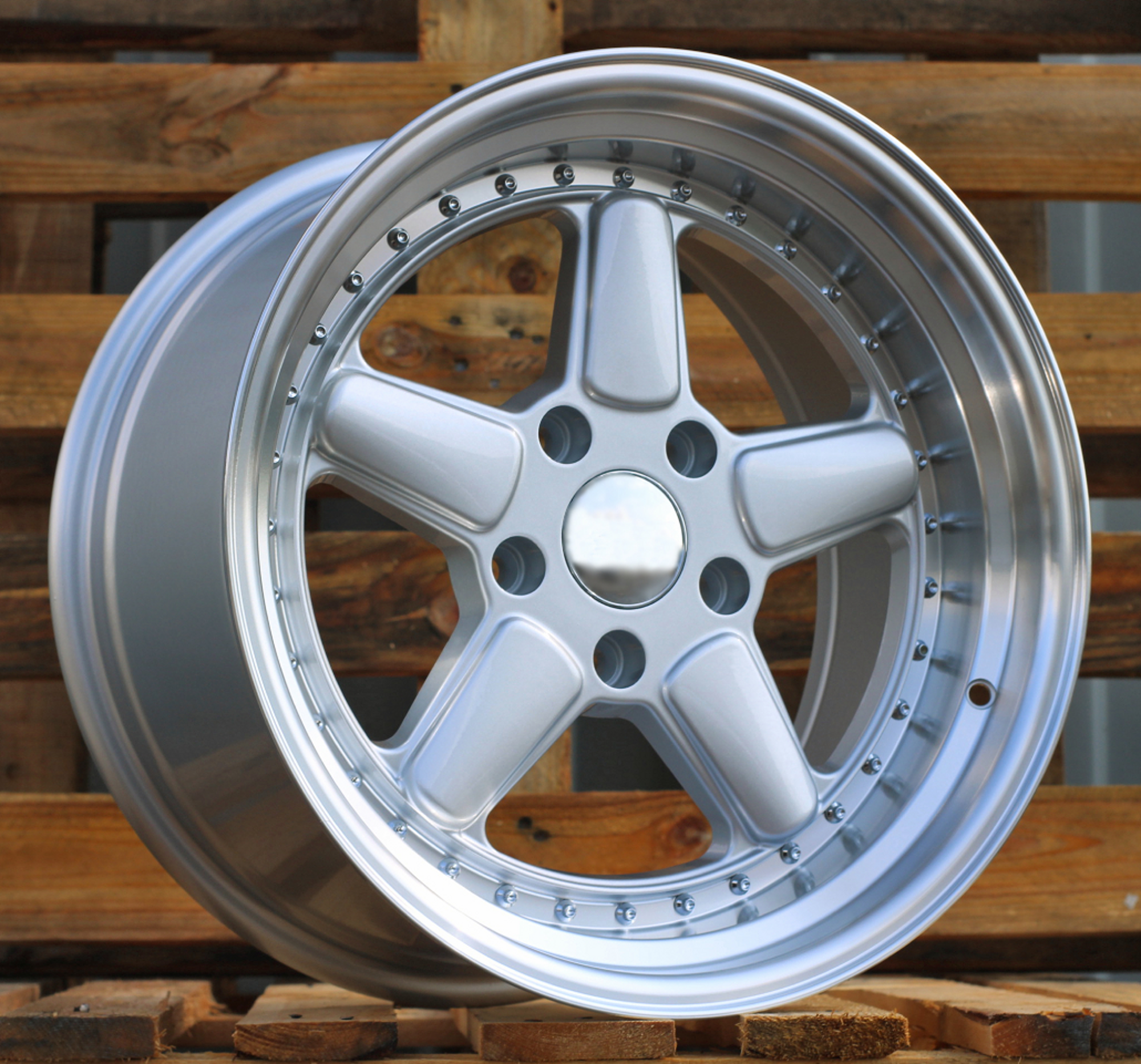 R17x7.5 5X120 ET 30 74.1 7961F Silver+Polished Lip (SP) For BMW (Z5) (AC Schnitzer Style (Front+Rear)