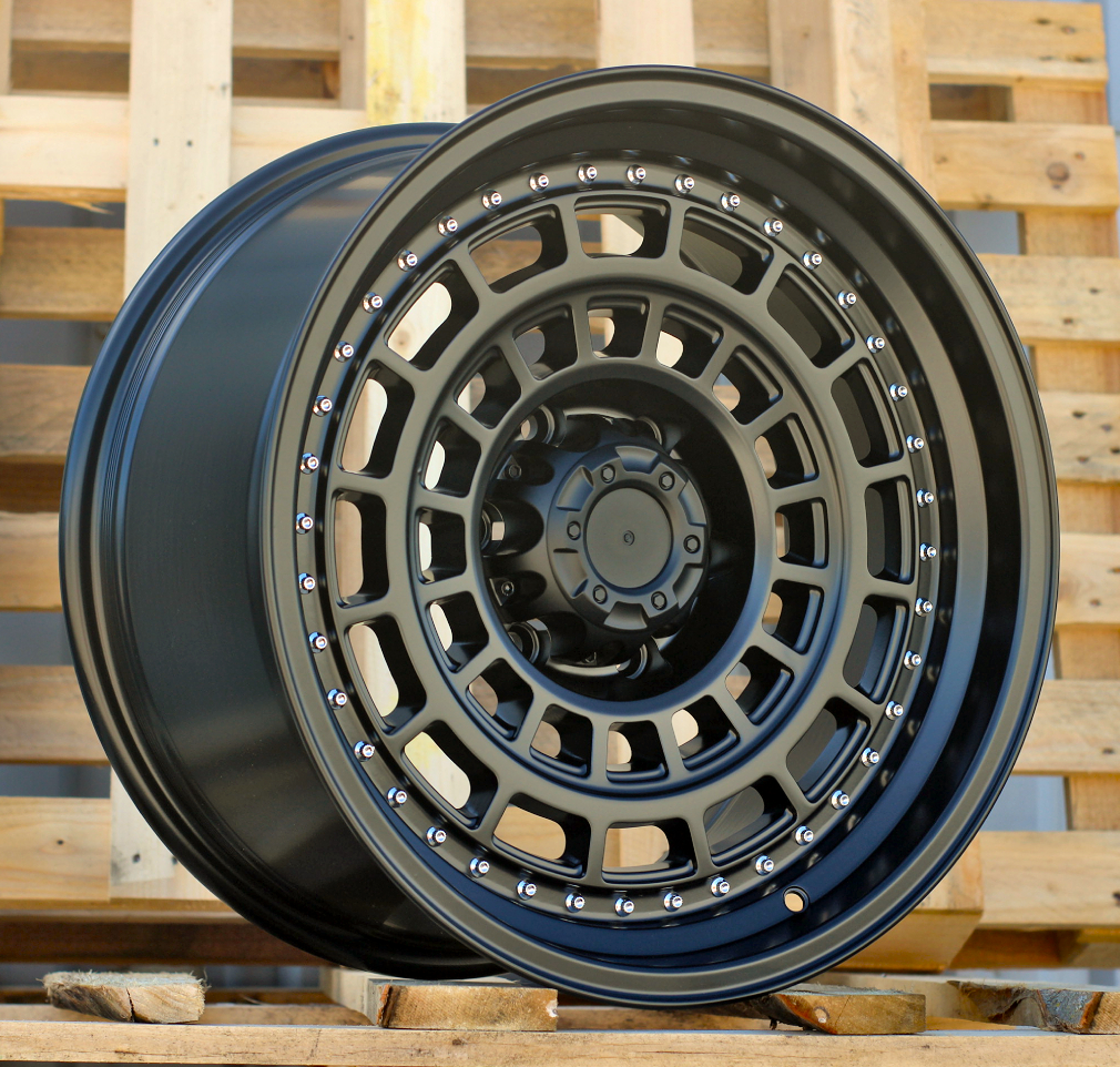 R18x9 6X139.7 ET 0 110.1 JT221 Black Polished (MB) For 4X4 (K3) (Rivets)